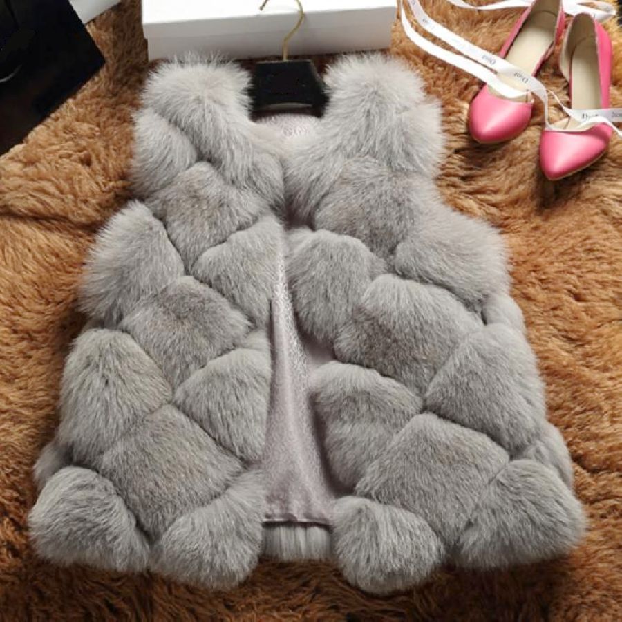 

Fake Fur Vest Women Winter Faux Fur Coats Luxury Faux Fur Gilet F0384 5 Colors S-XL, Black