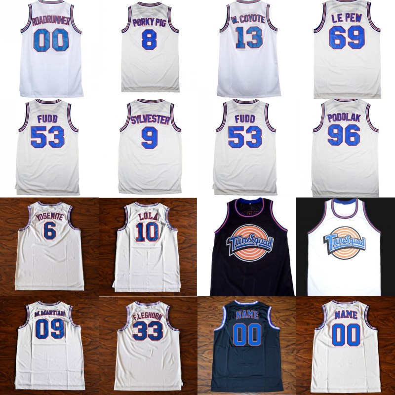 

Mens Tune Squad Space Jam Custom Movie Jersey ROADRUNNER LOLA FUDD PORKYPIG SYLVESTER W.COYOTE F.LEGHORN LE PEW PODOLAK Basketball Jerseys, White custom any name any number