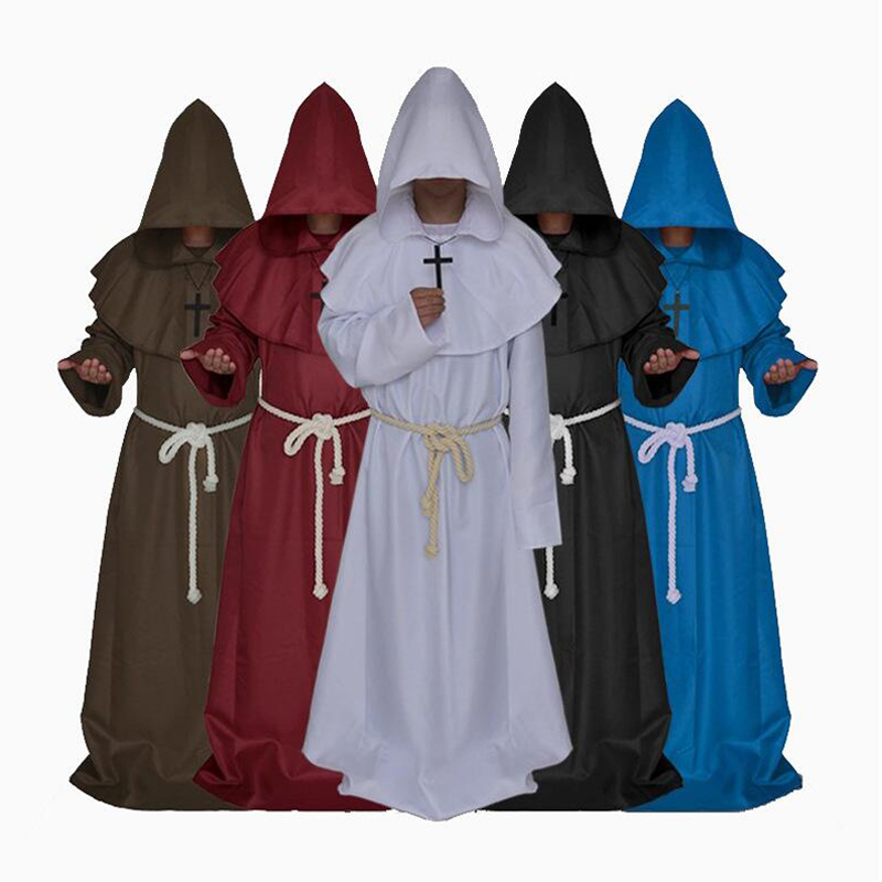 

5 Color Pastor Cosplay Costume Medieval Renaissance Renaissance Halloween Equipment Monk Robe Male Monk Cape Cloak, White
