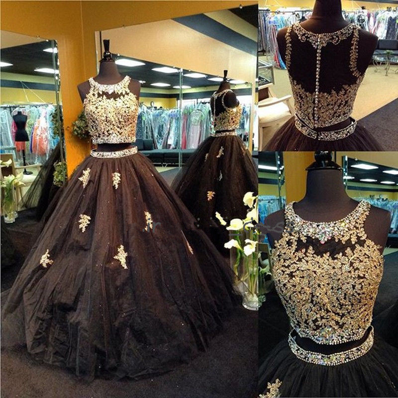 

2019 New Luxurious Two Pieces Black Ball Gown Quinceanera Dresses Crystals For 15 Years Sweet 16 Plus Size Pageant Prom Party Gown QC1031, Same as picture