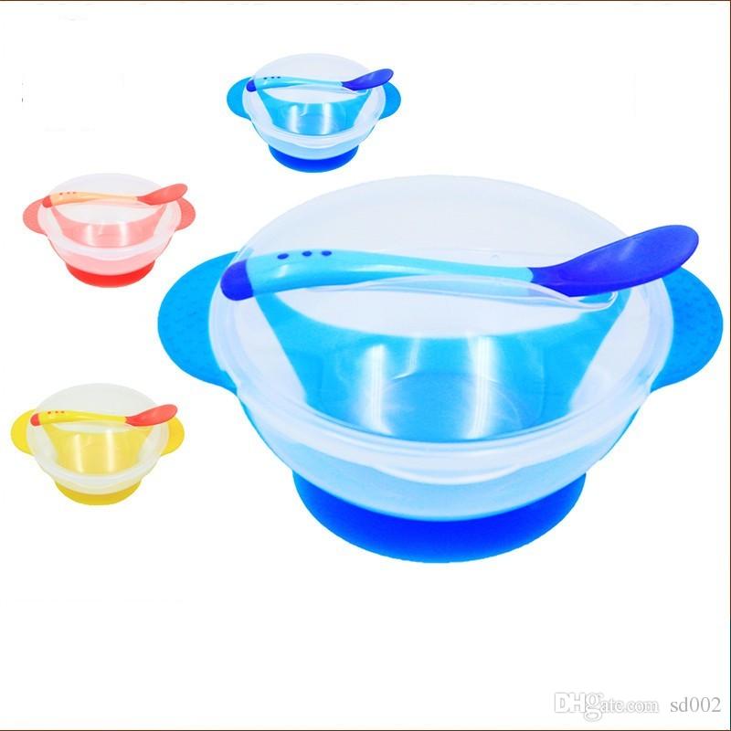 CHAWHO Bandeja Infantil Bowl adherente BPA Free Set de Bowl adherente y cuchara para beb/é en combinaci/ón 1# Bamb/ú natural
