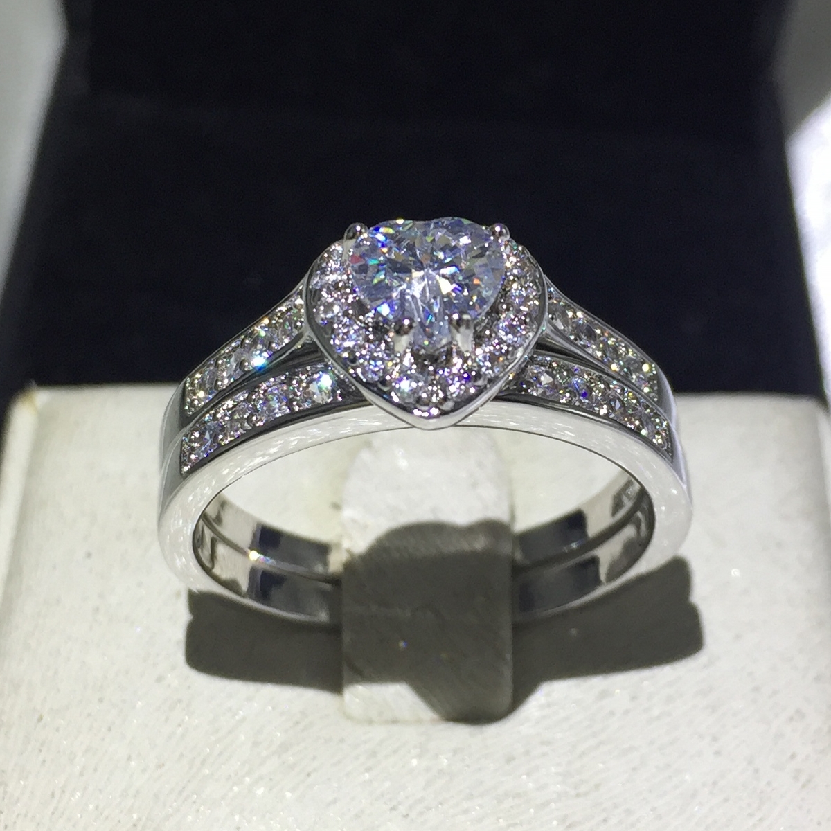

Vecalon Heart Jewelry Wedding Band Ring Set for Women 1ct 5A Zircon Cz 10KT White Gold Filled Female Engagement ring