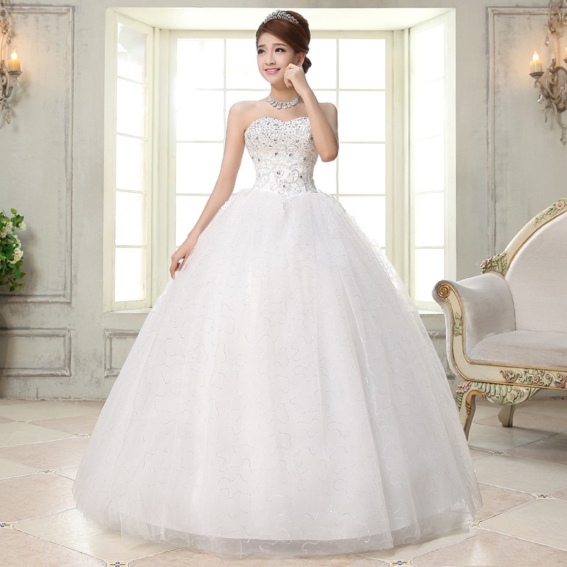 

Costomize Real photo Wedding Dress 2018 Korean Style vestido de noivawhite wedding gown floor-length sequin wedding dress bride, White