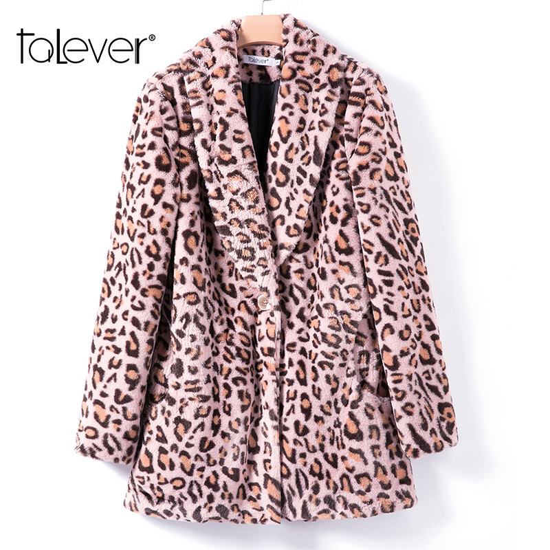 

Women Winter Pink Leopard Faux Fur Warm Jacket Lady' Long Fur Coats Female Elegant Artificial Coat Jacket Talever, Pink leopard fur