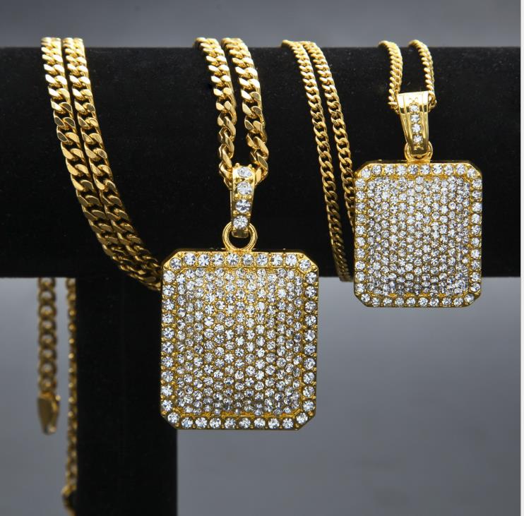 

army Men Hip Hop Chain Fashion Jewelry new Full Rhinestone Pendant Necklaces Gold Filled Hiphop Zodiac Jewelry Cuban Chain Necklace Dog Tag