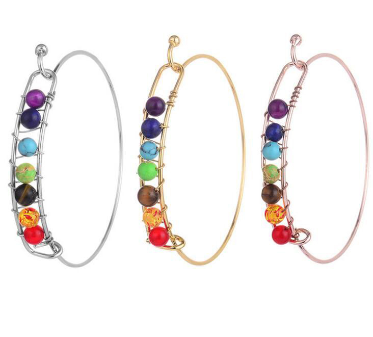 

Yoga 7 Chakra Bracelet Silver Rose Gold Natural Stone Bracelet Beads Bangle Reiki Spiritual Buddha Jewelry for Women 3 Colors