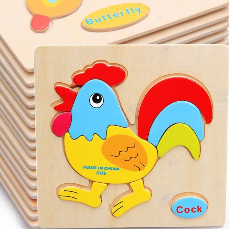 Wooden Animal Children 3d Educational Toys Puzzles with English Factory Cost Cheap Wholesale 5pcs/ 1 Sets-image-411589993