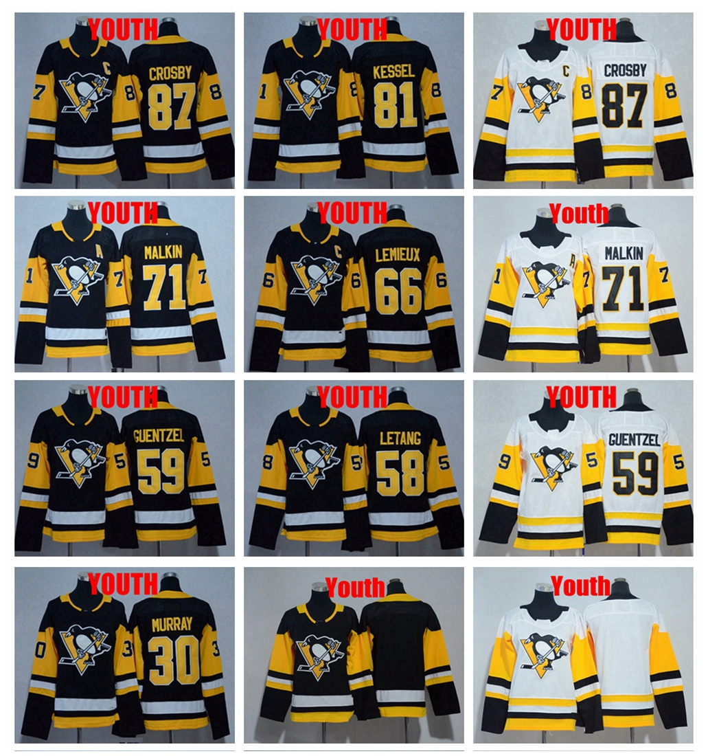 

2018 Youth Pittsburgh Penguins 87 Sidney Crosby 71 Evgeni Malkin 59 Jake Guentzel 58 Kris Letang Lemieux Matt Murray Hockey Jerseys, Black;red