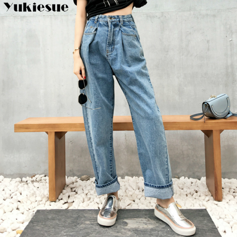 Chic Womens Denim Loose Casual Straight Slim Jeans Pants Baggy Wide-Leg Trousers
