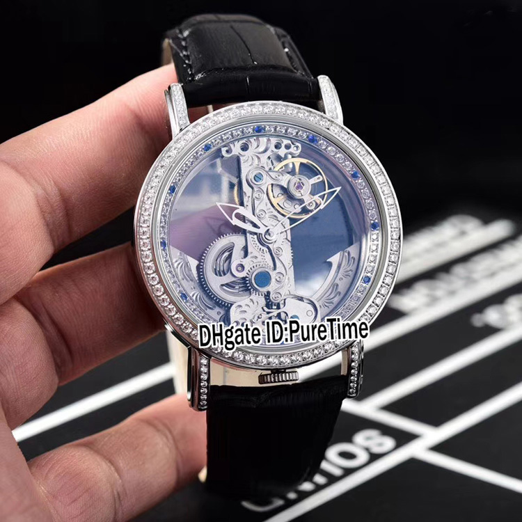 

New Golden Bridge 42mm Steel Case Diamond Bezel Inner Skeleton Dial Automatic Tourbillon Mens Watch Sports Watches Black Leather C-b55b2, Corm-b55c2 (1)