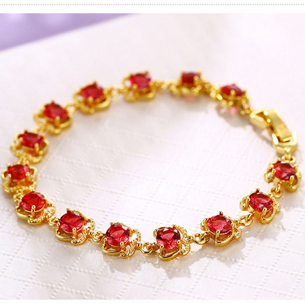Delicate Ruby Bracelet Lovely Daughter Girls Jewelry 18k Yellow Gold Filled Round Cut Crystal Fashion Bracelet Beautiful Gift-image-412825469