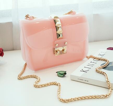 

Women Candy Bags Summer Single Shoulder Transparent Jelly bag PVC Box Bag Metal Rivets and Chains Decoration Lovely Girls Bag, Black