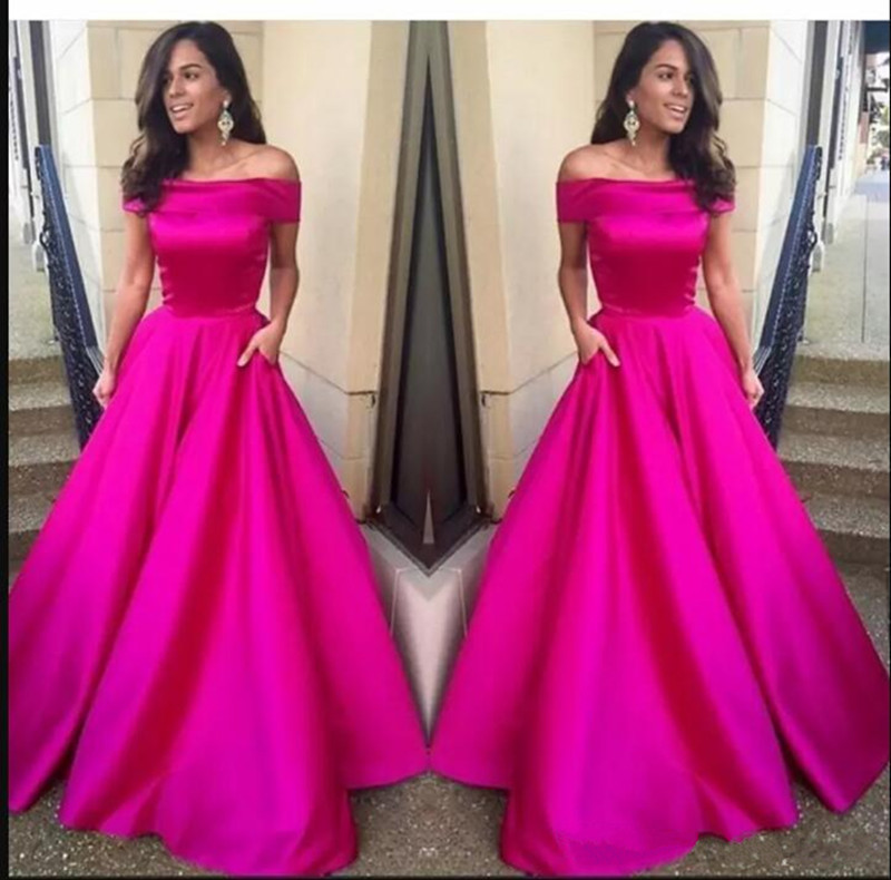 

Fuchsia Pink Prom Dress Off Shoulder A Line Evening Gowns New Arrival Custom Made Party Prom Dress