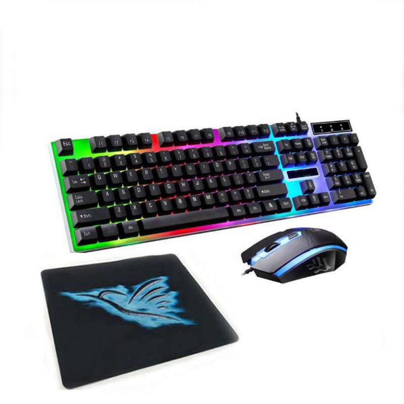 

3 Pieces Optical Gaming Keyboard Mouse and Pad Kit USB Wired Backlights Keyboards Illuminating and Suspension Keys 1600 DPI Mouseb G21