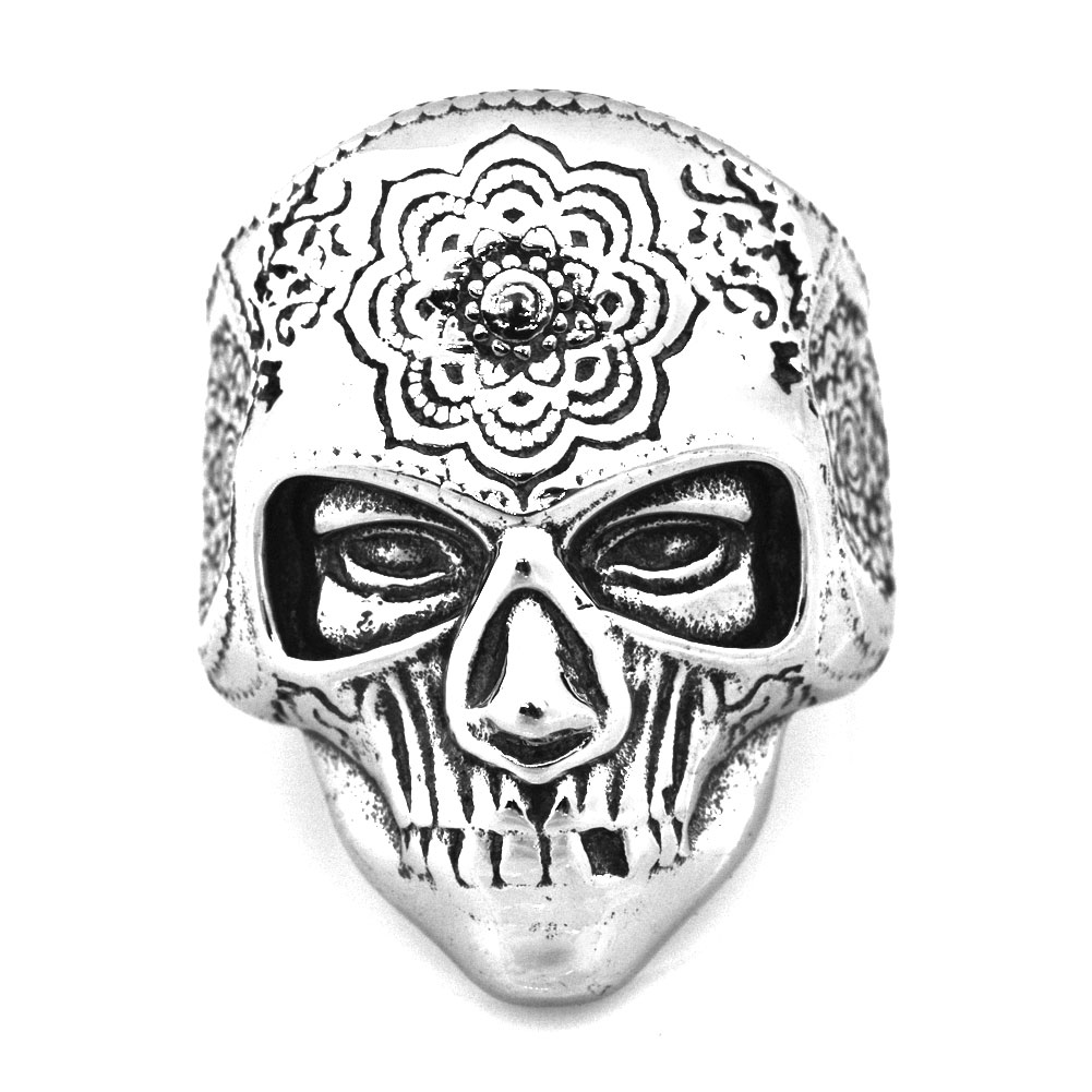 

FANSSTEEL STAINLESS STEEL punk vintage mens or womens JEWELRY sunflower helmet skull ring FSR14W95