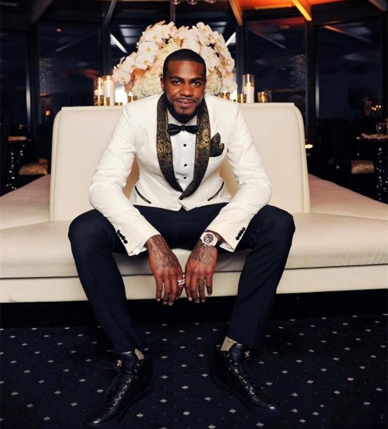

New Fashion White Groom Tuxedos Groomsmen Blazer Shawl Lapel One Button Men Business Formal Party Prom Suit(Jacket+Pants+Bows Tie) 248, Same as image