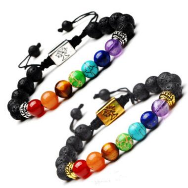 

Fashion Black Lava Stone Essential Oil Diffuser Bracelet Square Tree of Life 7 Chakra Beads Women Men Yoga Buddha Bracelets