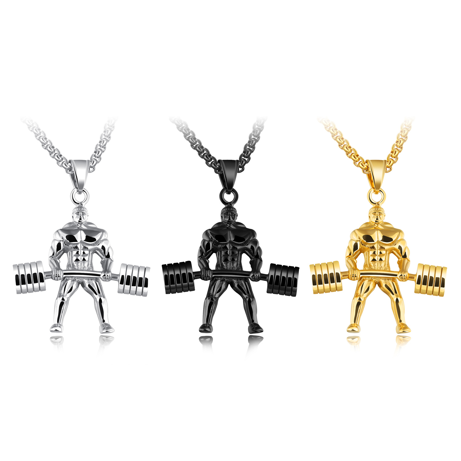 

Punk Dumbbells Weightlifting Pendant Necklaces For Men 3 Colors Stainless Steel Box Chain Male Hercules Championship GX1218