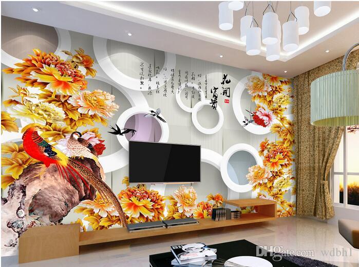 

3d wallpaper custom photo Chinese flower and bird peony flower TV background wall living room 3d wall muals wall paper for walls 3 d, Pictures show