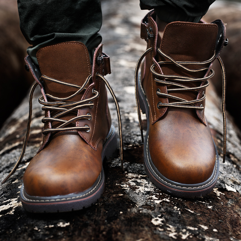 

High Quality Genuine Leather Boots Men Waterproof Lace-up Black Winter Boots Winter Shoes High Top Ankle Boots Men Big Size