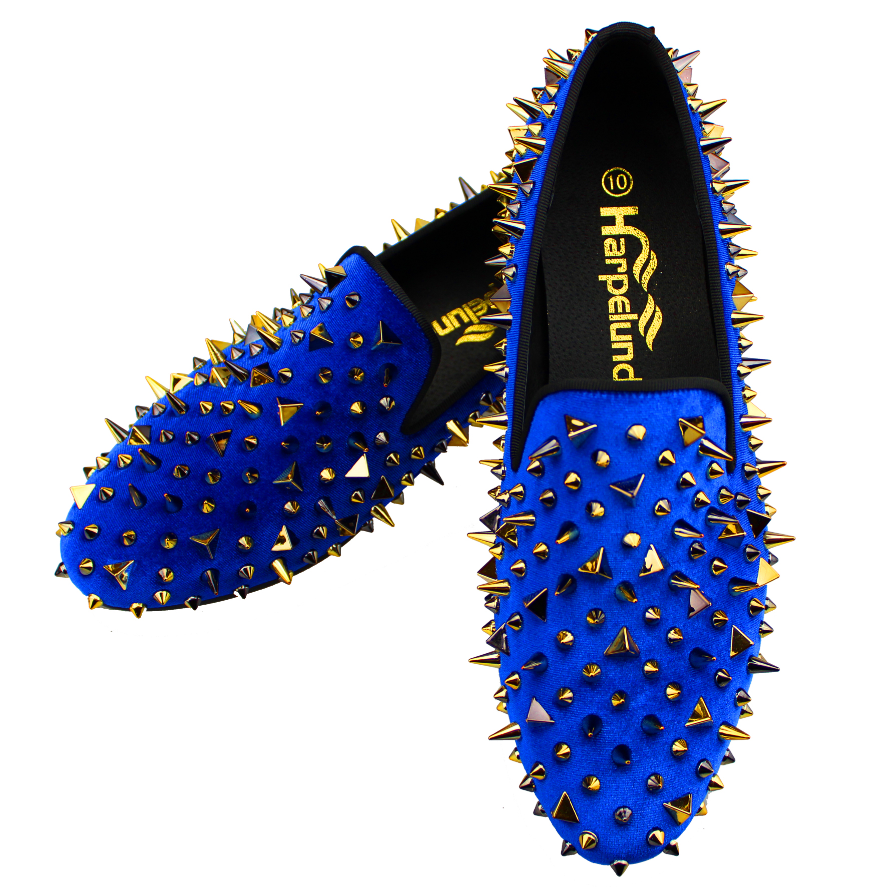 

Harpelunde Slip-on Men Dress Wedding Shoes Handmade Blue Velvet Loafers Spikes Fashion Flats 6 to 14, Black