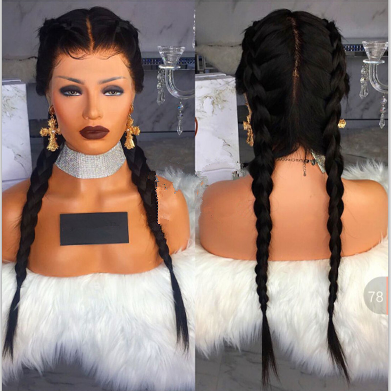 

New arrival natural color Braids With Baby Hair Synthetic Lace Front Wigs Braided Box Braids Wig Long Glueless Heat Resistant Fiber, Black