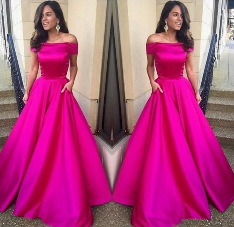 

2020 Off Shoulder Prom Dress Long A Line Custom Made Party Dresses Evening Wear with Pocket, Dark red