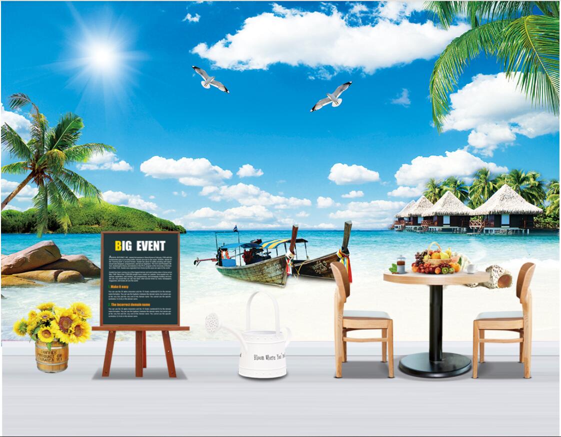 

3d wallpaper custom photo Non-woven mural Summer beach coco boat hot air balloon landscape mural background muals wall paper for walls 3 d, Pictures show