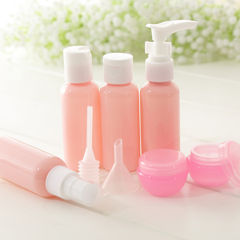 

9pcs/Set Travel MakeUp Container Bottle Plastic Transparent Empty Eyeshadow Makeup Face Cream Pot Perfume Atomizer 4 50ml Bottle+ 2 10g jar