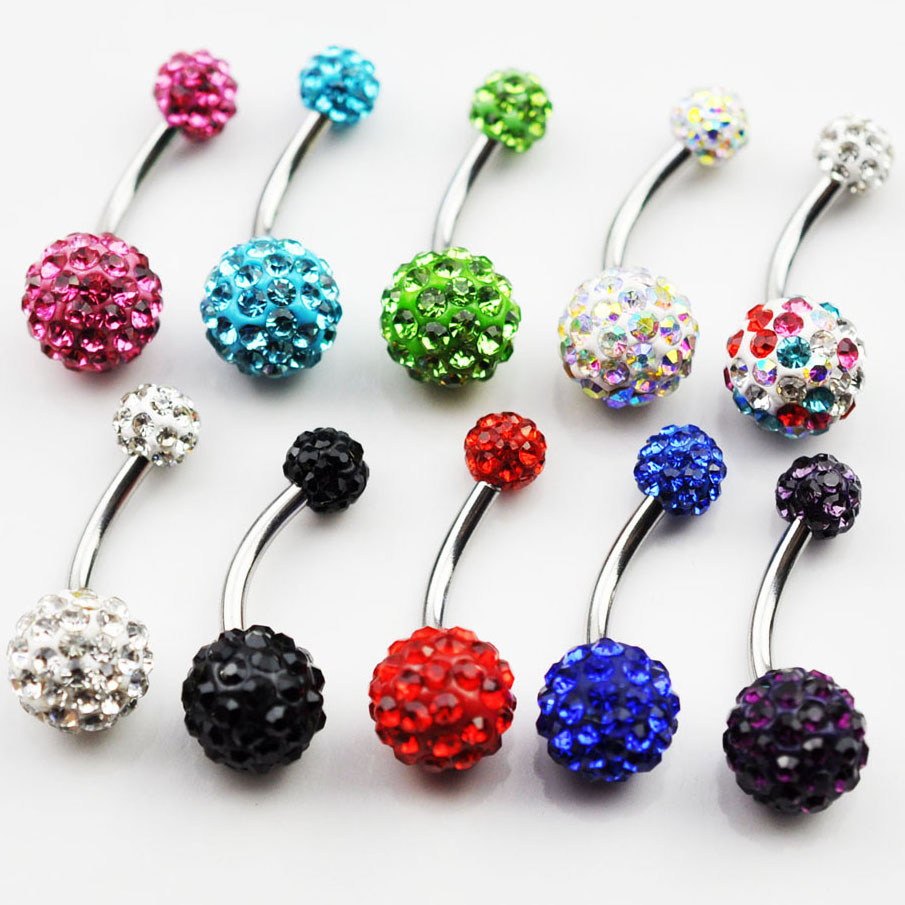

D0181 ( 5 colors ) The jeweled stones 14G 11mm length Belly Button Navel Rings with mix colors