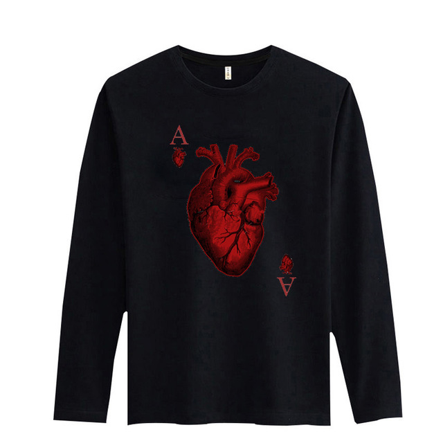 

Blackday Harajuku Camiseta Masculina HEART Pattern Fitness T shirt casual with cotton T shirt Men Fashion Long Sleeve men Clothing, White