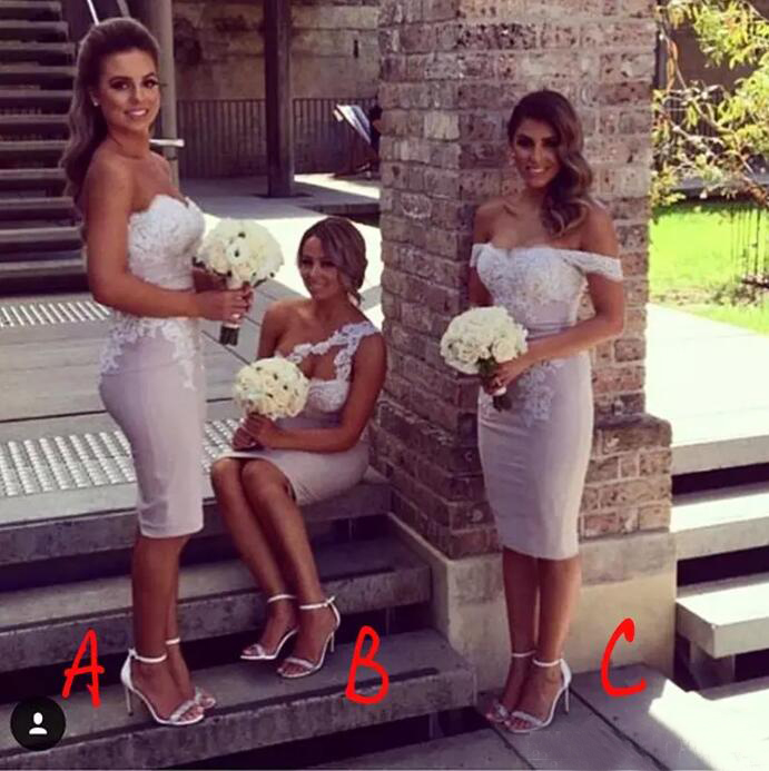 

Mixed Styles Sheath Short Bridesmaid Dresses For Summer Garden Church Weddings Sleeveless Sexy Backless Appliqued Wedding Guest Party Gowns