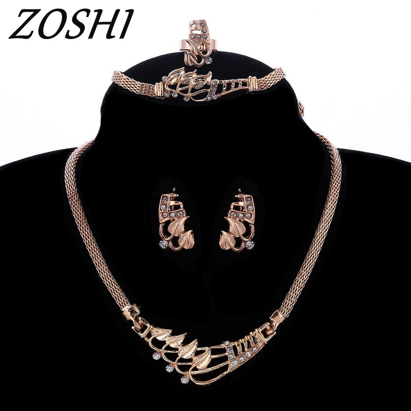 High quality 4pcs Dubai crystal jewelry set Brand nigerian bridal beads Gold Color Jewelry set Wedding Party Bridal Accessories