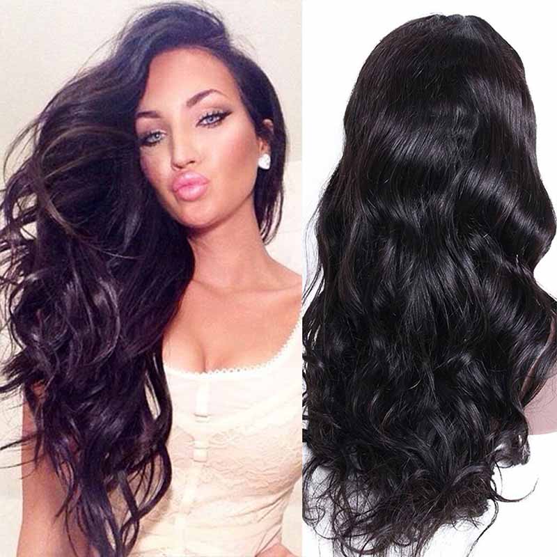 

Unprocessed Brazilian Human Hair Wigs for Black Women Brazilian Body Wave Pre Plucked Natural Hairline Lace Front Wigs With Baby Hair, Natural color