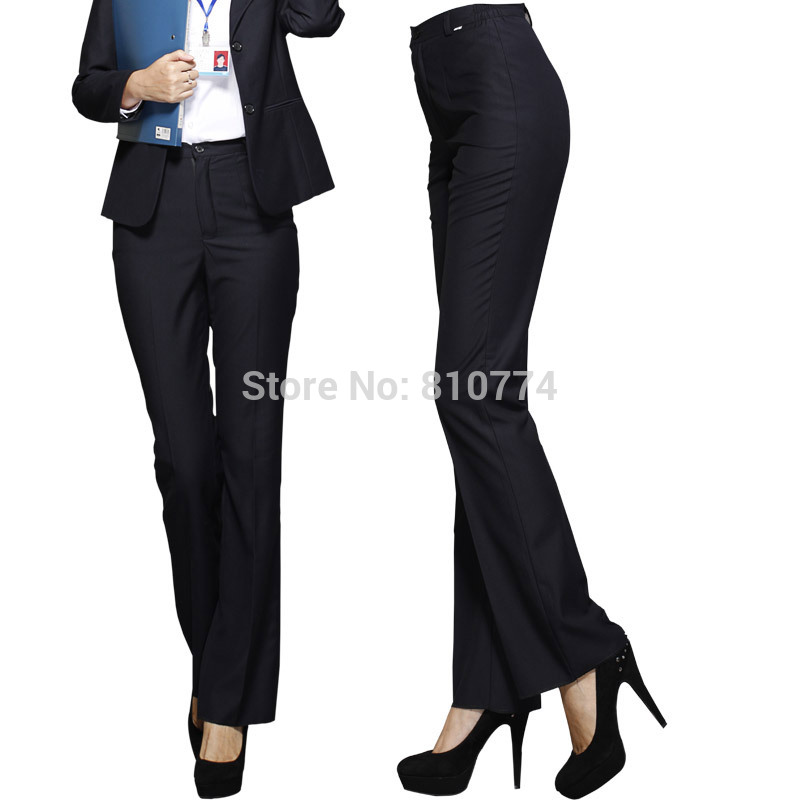 

2017 high quality western-style trousers high waist straight bell-bottom women's pants suit plus size clothes, Navy