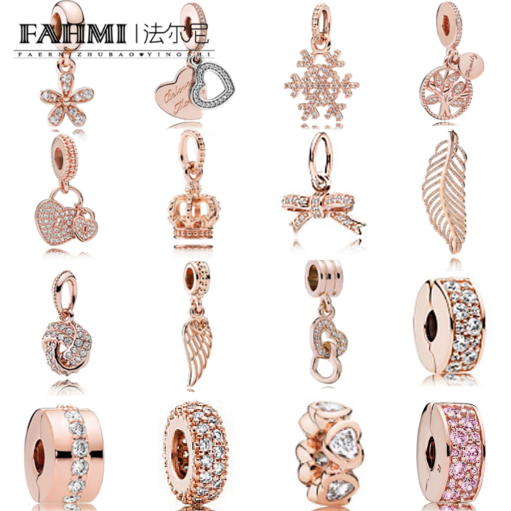 

FAHMI 100% 925 Sterling Silver Charm Rose Gold Pendant Septum Bow Snowflake Crown Heart Lock Temperament Exquisite Fashion Ladies Jewelry
