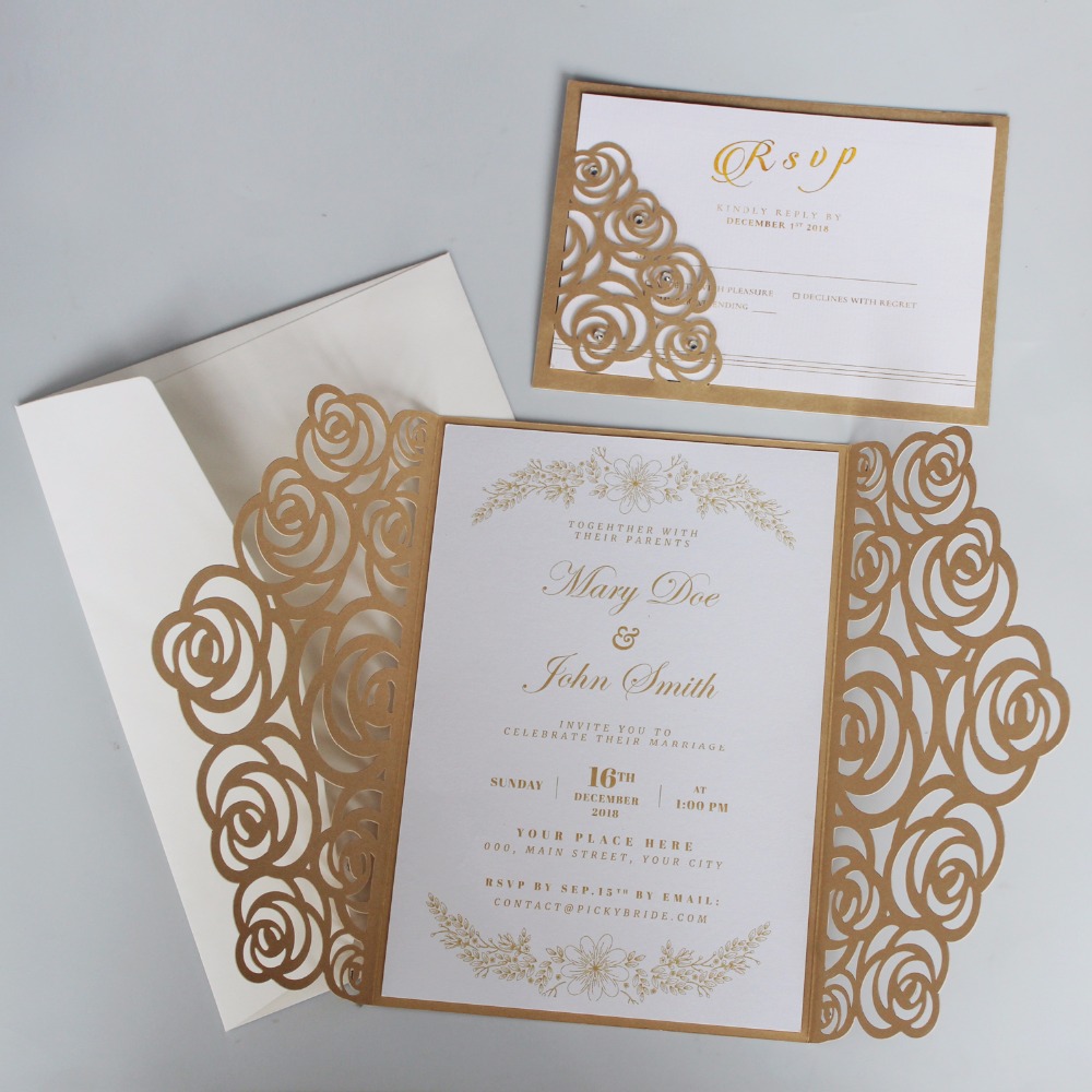 Gold Rose Wedding Invitations, Luxury Wedding Invite, Shiny Invitation Cards With Customized Wording Set Of Diy Wedding Invitation Ideas Diy Wedding Invitation Templates From Youerwedding, $122.9| DHgate.Com