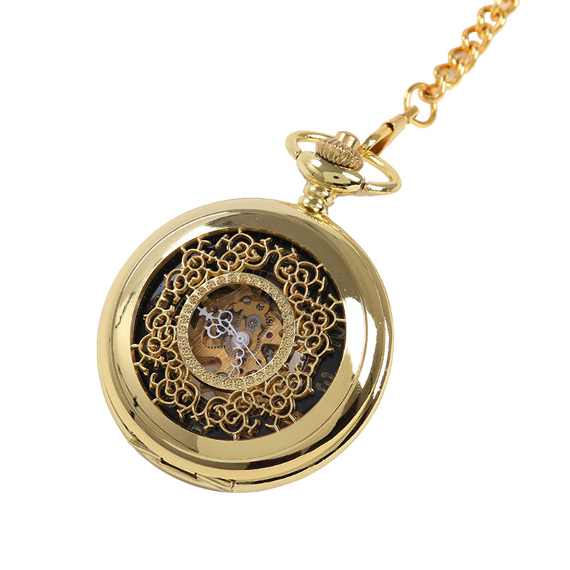 

Wholesale Men perspective Hollow mechanical watches mechanical Roman pocket watch PW154, Gold