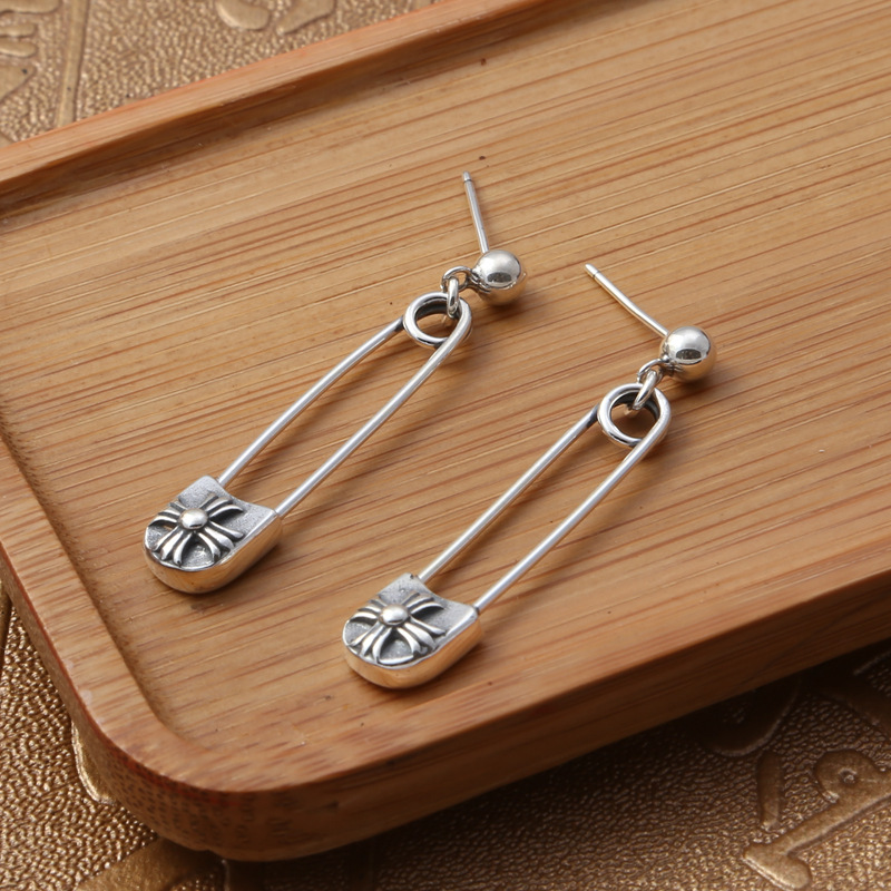 

2018 new 925 sterling silver vintage American style jewelry antique silver hand-made designer cross fibula dangle stud earrings
