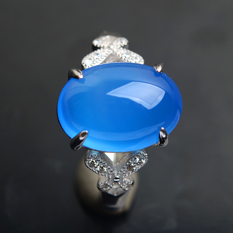 925 pure silver, Blue Chalcedony ring, female fashion personality, Korean version, agate ring, opening ring ornament.-image-422623573