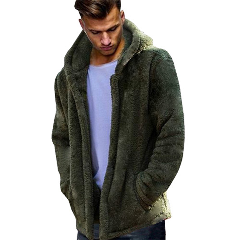 

Fashion Men' Autumn Winter Casual Loose Double-Sided Plush Hoodie Tops Coat, Black