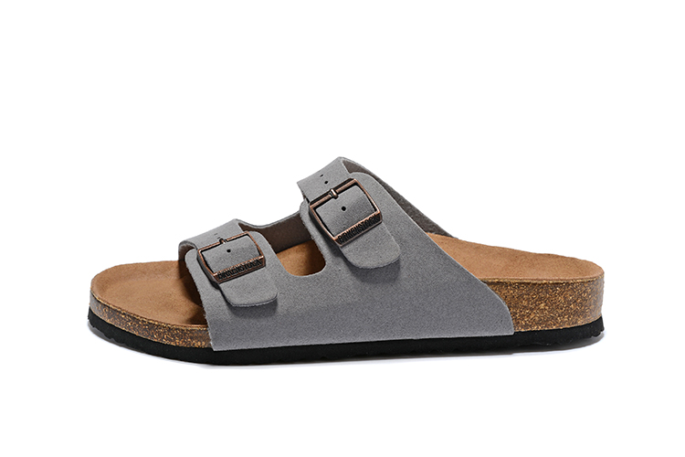 

summer fashion new style Men's Woman Flat Sandals Comfortable Casual two Buckle cheap price quality Summer Beach Genuine Leather Slipper, Black