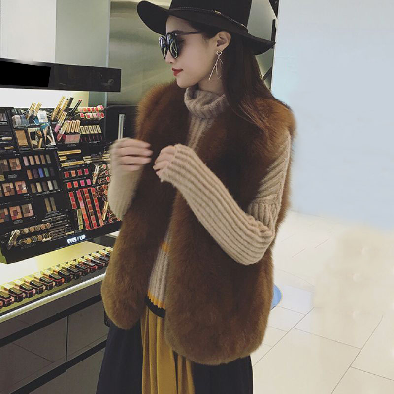 

Faux Fur Vest Jacket Women Fake Fur Gilet Coats Fluffy Teddy Coat F0397 6 Colors Choices XS-3XL, Black