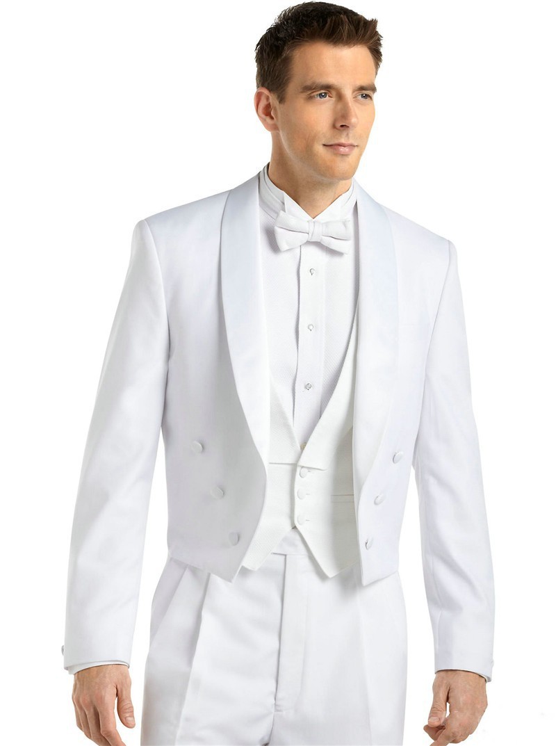 

White Tailcoat Groom Tuxedos Morning Style Men Wedding Wear Shawl Lapel Double-Breasted Men Formal Prom Party Suit(Jacket+Pants+Tie+Vest)100, Same as image