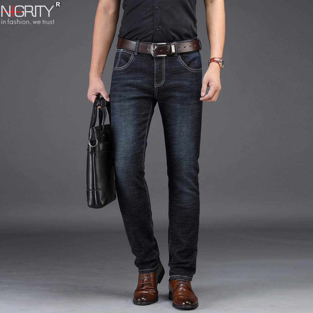 

2018 New Mens Jeans Smart Casual Jeans Regular Fit Straight Leg Elasticity Stretch Long Trousers Big Size 42, Dark blue