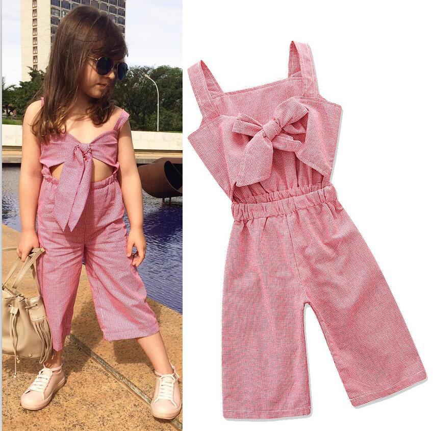 AiLe Rabbit – combinaison d'été à carreaux rouges pour bébé fille, pantalon avec nœud papillon, vêtements à la mode, livraison gratuite