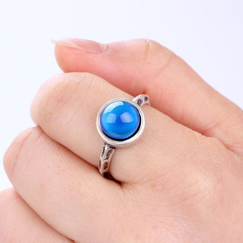 

10 MM Round Mood Stone Color Change Ring Real Antique Silver Plated Size 7/8/9