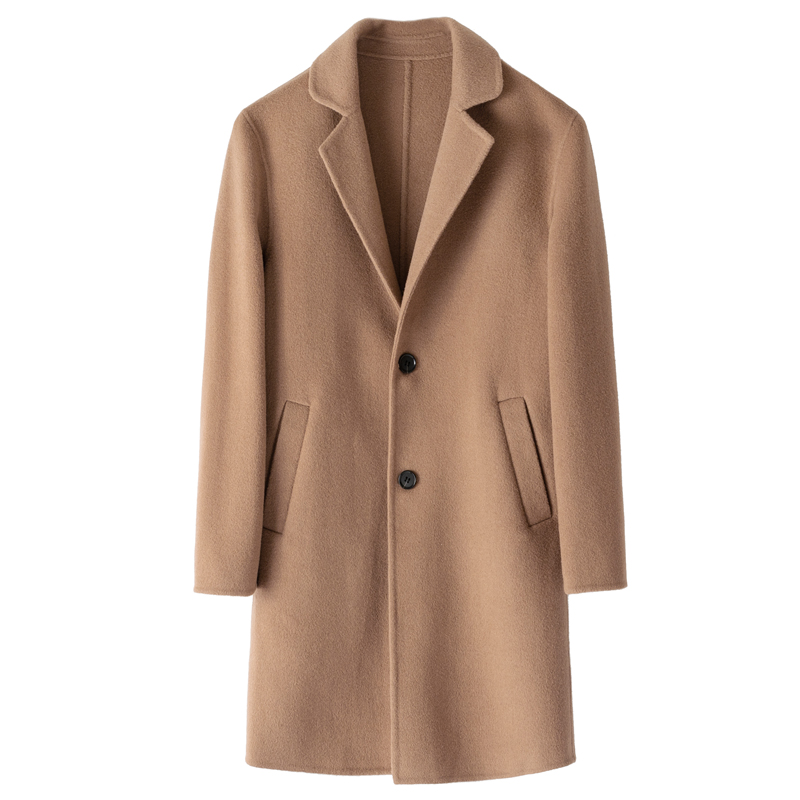 

2018 Men' Without The Lining Double Sided Wool Woolen Cloth Long Coat coat, Camel