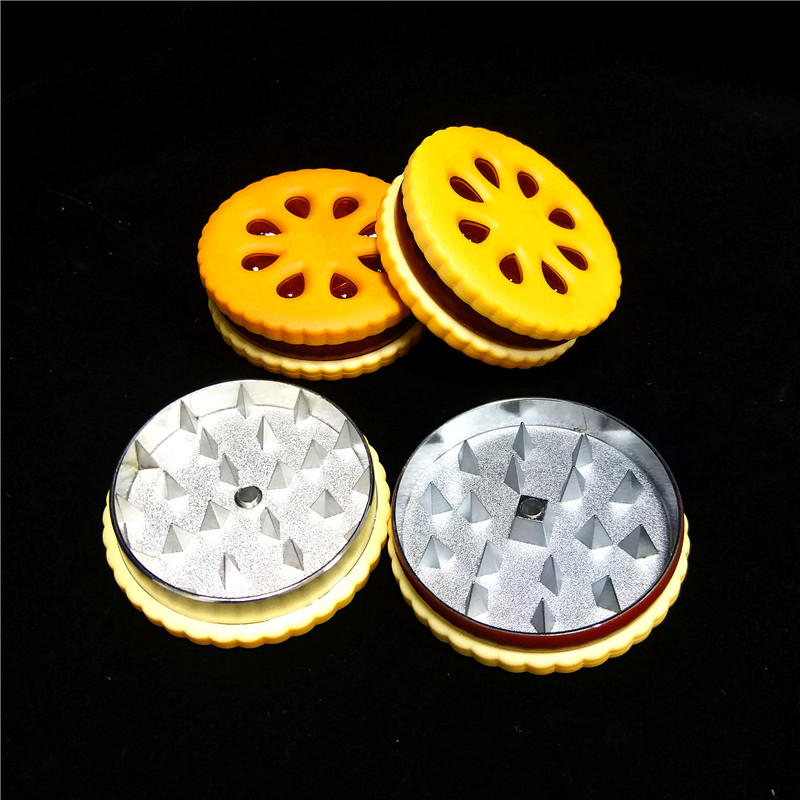 

Cookie Biscuit Tobacco Herb Grinder Metal Shark Teeth 2 Layer Smoking Grinders