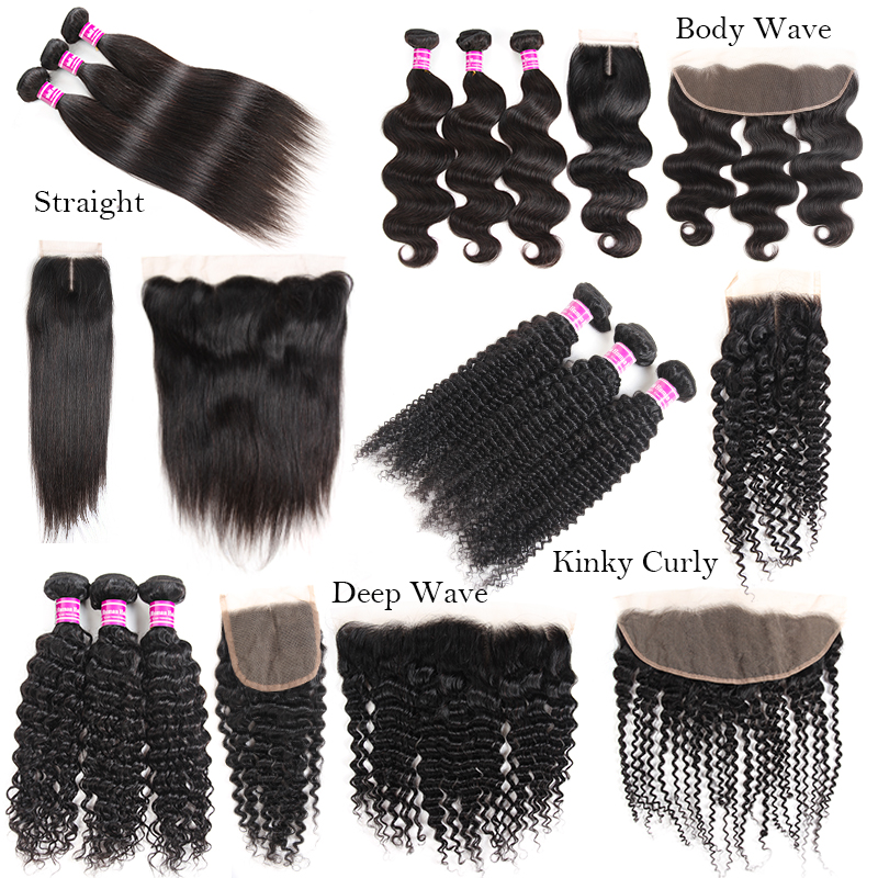 

10A Grade Straight Body Deep Water Wave Kinky Curly Human Hair Weaves Bundles With Lace Closure Frontal Extensions Weft Brazilian Indian Peruvian Malaysian Weave